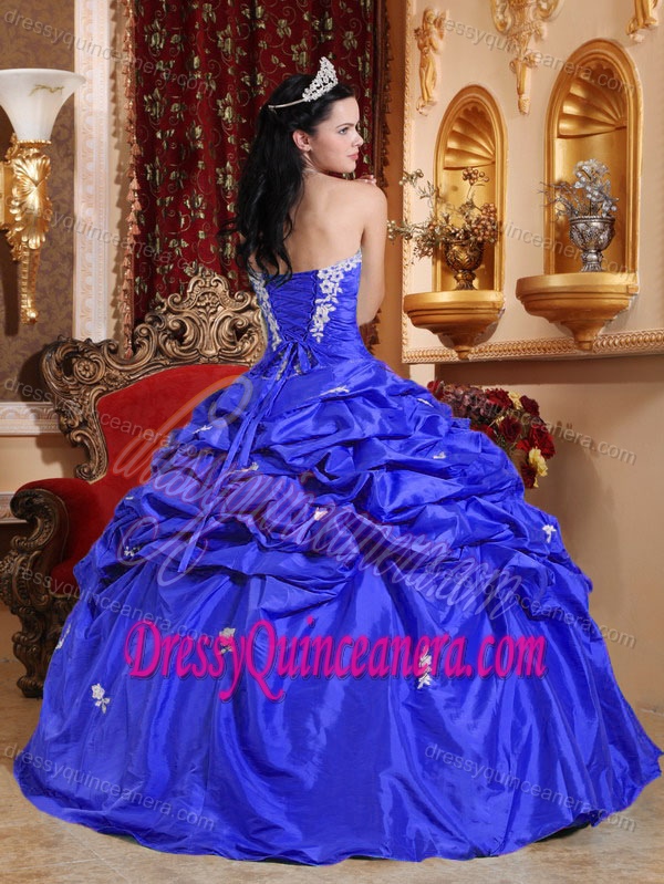 Blue Floor-length Taffeta 2014 Sweet Quince Dresses in Blue with Pick-ups