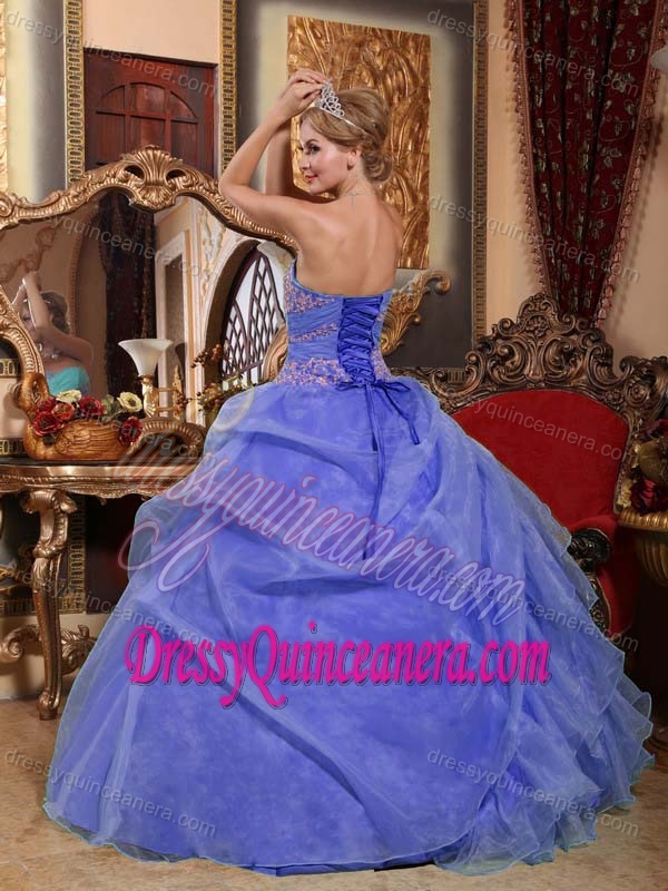 Sweetheart Organza Lilac Memorable Quinceanera Gown with Appliques