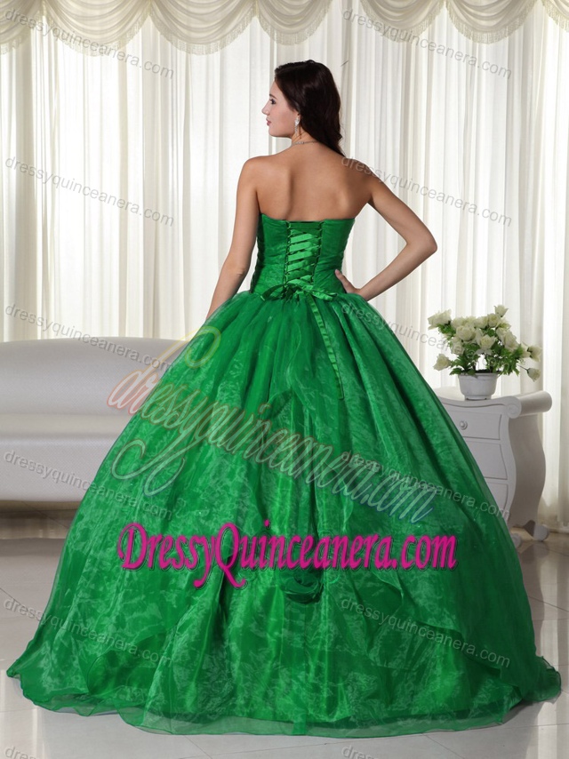 Classical Strapless Green Organza Quinceanera Gown Dress with Beading