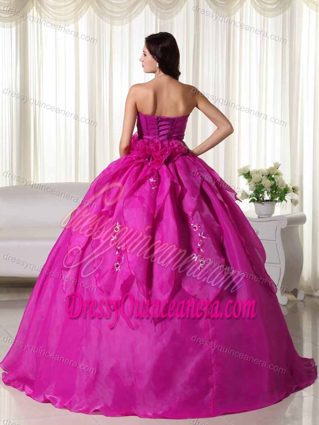 Strapless Fuchsia Organza Classical Quinceanera Dresses with Appliques
