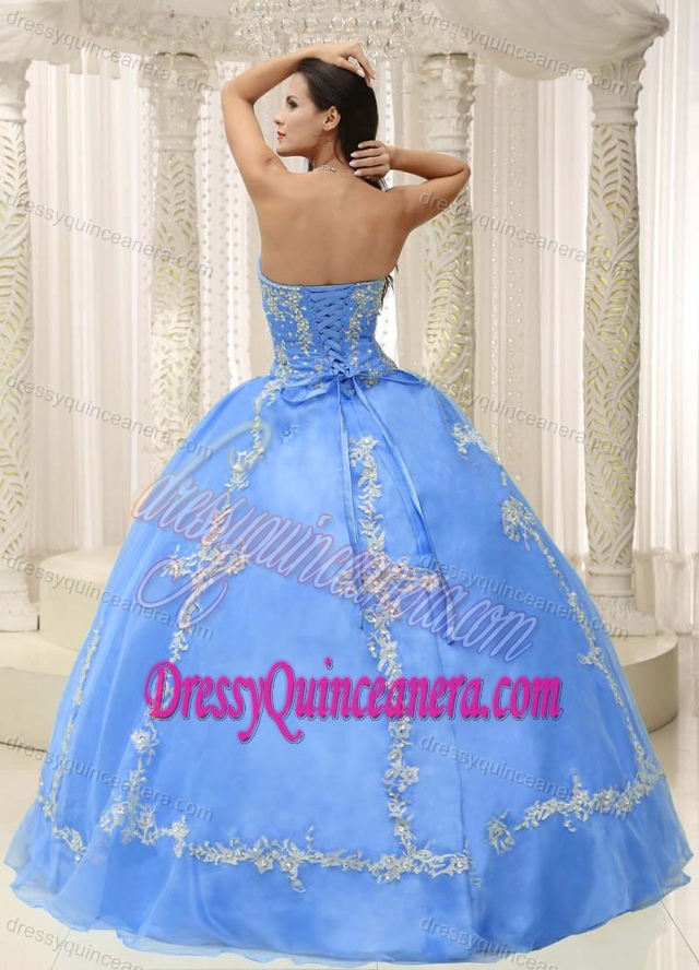 Light Blue Sweetheart Tulle Romantic Quinceanera Dresses with Appliques