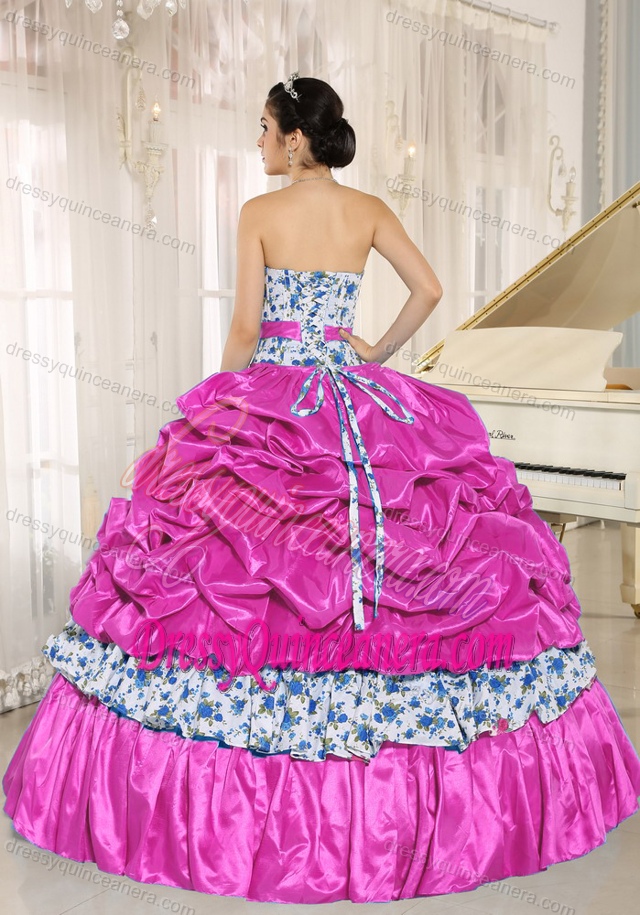 Fashionable Beaded Hot Pink Lace-up Floor-length Dress for Quinceanera