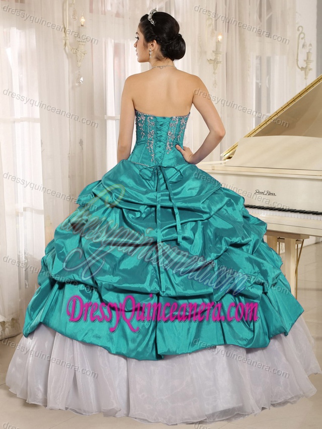 Popular Turquoise and White Lace-up Quinceaneras Dress with Embroidery