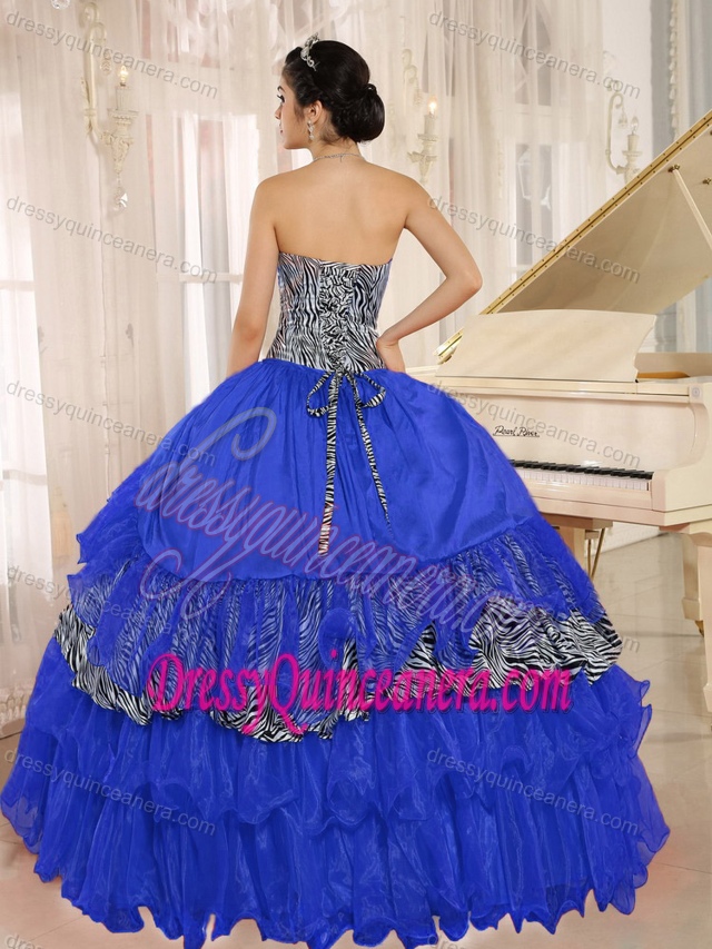 Blue Sweetheart Ruffled Zebra Exquisite Quinceanera Gown Dress for Spring