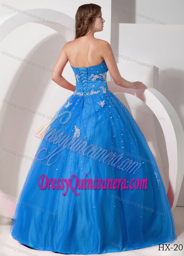 Tulle Quinceanera Gown Dresses for 2015 with Appliques and Beading