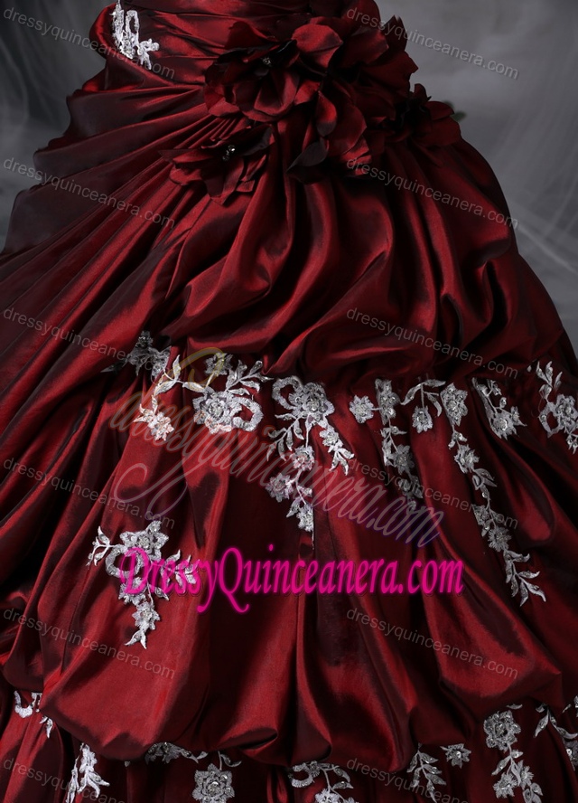 Most Popular Taffeta Appliqued Quinceanera Gown Dresses in Burgundy