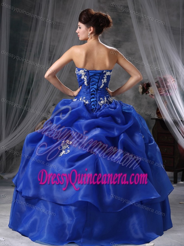 Hot Blue Organza Quinceanera Gown Dresses for 2015 with Appliques
