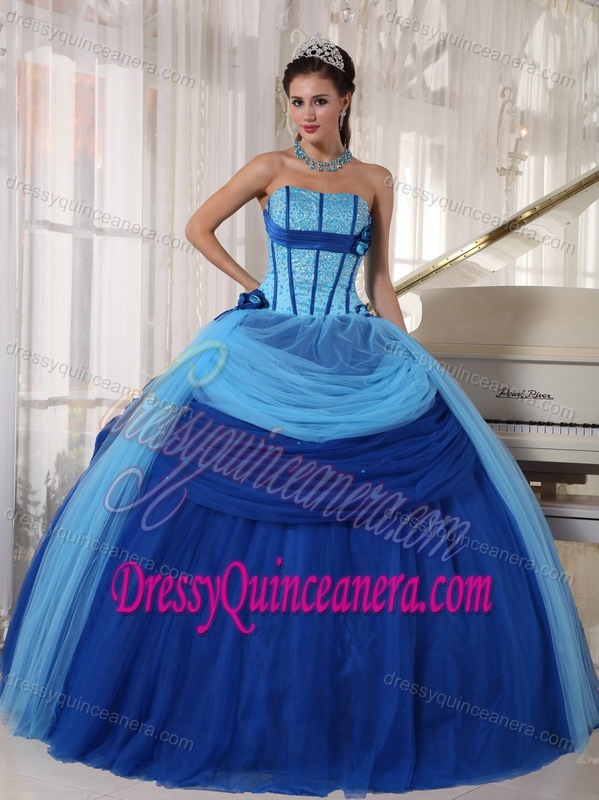 Low Price Tulle Blue Sweet Sixteen Quinceanera Dresses with Beading