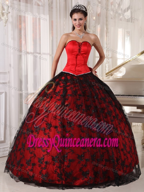 Best Seller Red Lace 2015 Quinceanera Gown Dress in Tulle and Taffeta