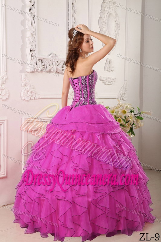 Chic Sweetheart Organza Beaded Quinceanera Dress for 2013 in Fuchsia