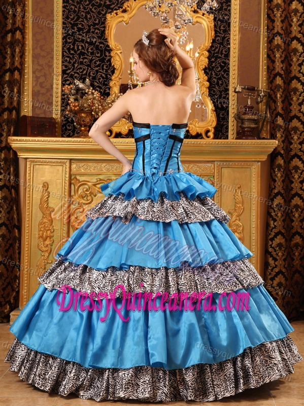 Popular Taffeta Blue Quinceanera Gown Dress for 2015 with Ruffles