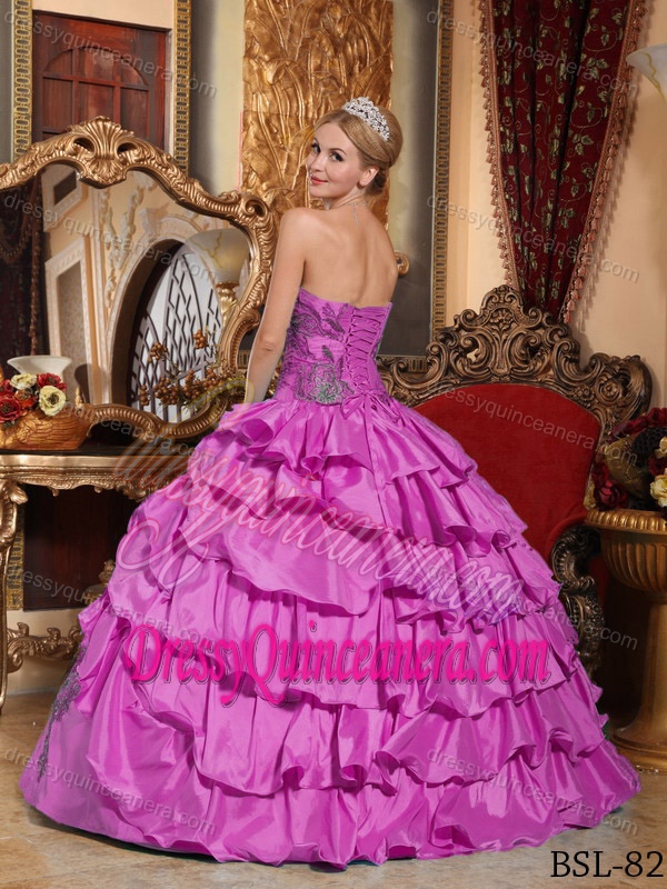 Brand New Fuchsia Taffeta Quinceanera Gown Dresses with Appliques