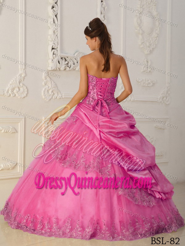 Hot Pink Taffeta and Tulle Quinceanera Dress with Beading and Appliques