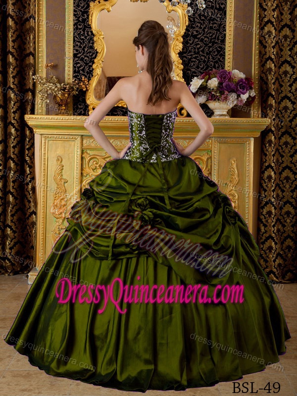 Chic Taffeta Embroidered Dress for Quinceanera in Summer in Olive Green