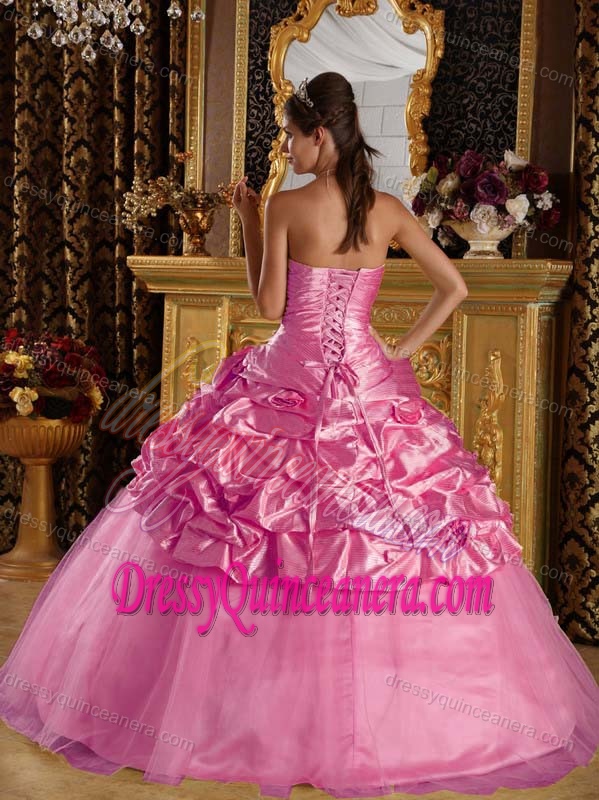Latest Taffeta and Tulle Beaded Sweet 16 Dresses for 2014 in Rose Pink