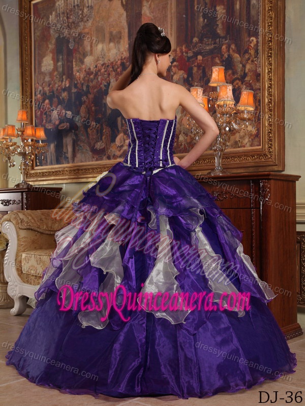 Appliques and Beading Purple Sweetheart Organza Quinceanera Gown Dress
