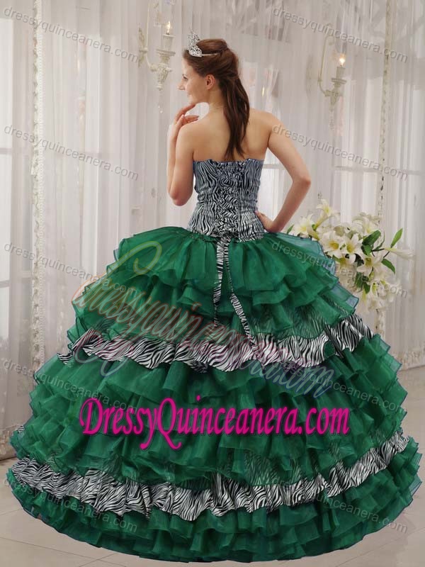 Beading Sweetheart Zebra Print and Green Organza Sweet Sixteen Dresses