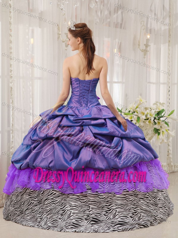 Purple Strapless Beading Quinceanera Gown Dress with Pick-ups and Ruffles