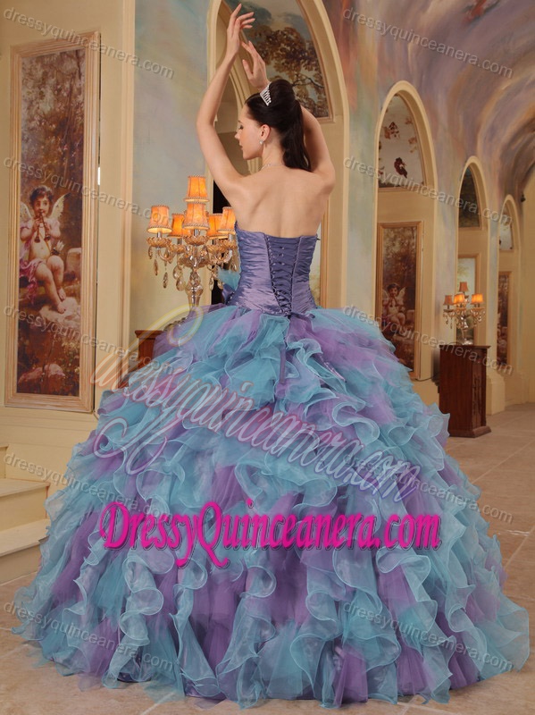 Sweetheart Beading Appliques Organza Quinceanera Dress in Purple and Blue