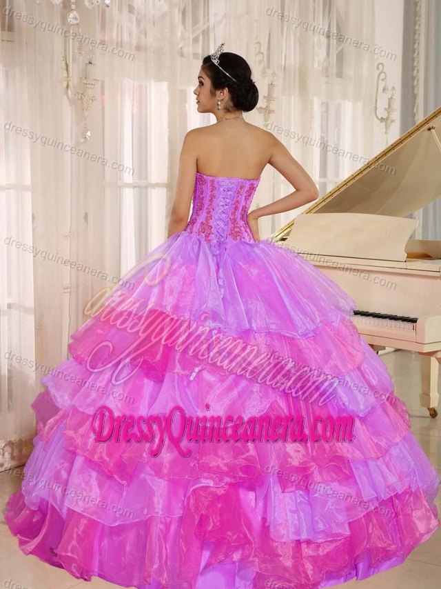 Ruffled Layers Appliques Lilac and Hot Pink Quinceanera Gown on Promotion