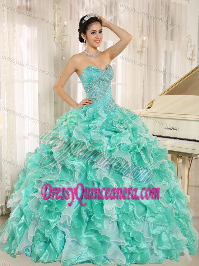 Apple Green Beading Sweetheart 2013 Quinceanera Gown Dress with Ruffles