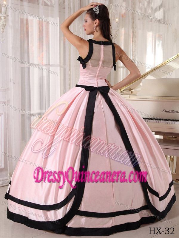 Lovely Bateau Ball Gown Quinceanera Dresses in Satin in Pink and Black