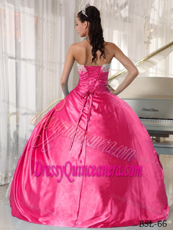 Hot Pink Inexpensive Strapless Quinceanera Dresses in Taffeta and Lace