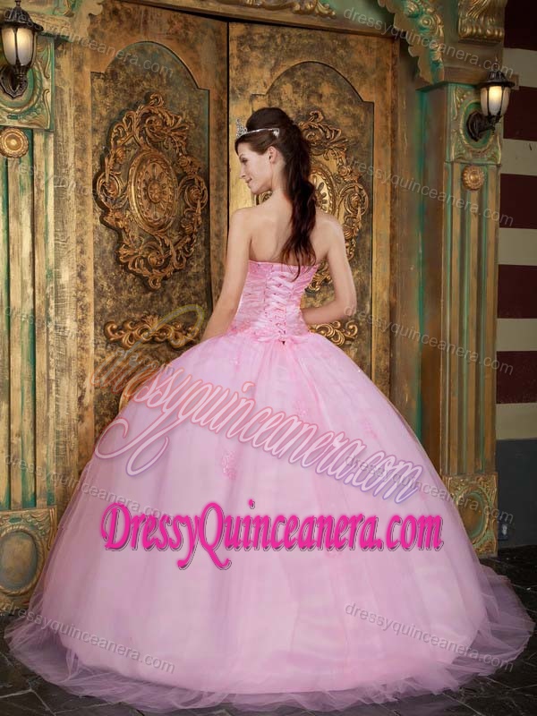 Baby Pink Ball Gown Quinceanera Gown Dresses with Heart Shaped Neckline