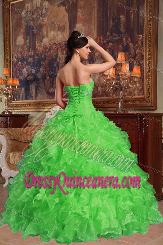 Sweetheart Organza 2013 Quinceanera Gown Dress with Ruffles in Spring Green