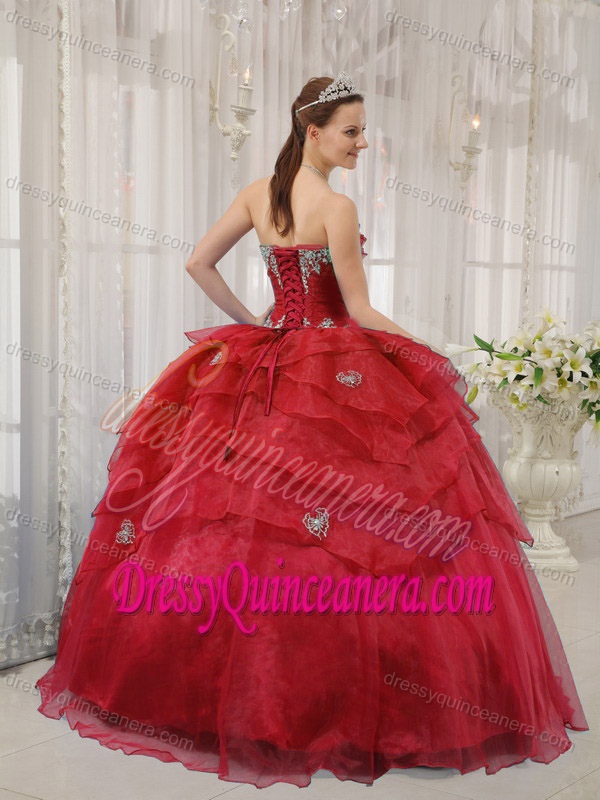 Pretty Red Sweet Sixteen Quinceanera Dresses with Beads and Layers in Organza