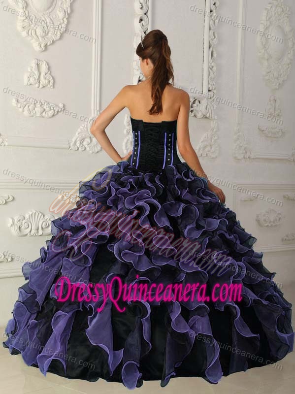 Ruffled Sweetheart Sweet Sixteen Dresses with Beadings in Purple and Black 2012
