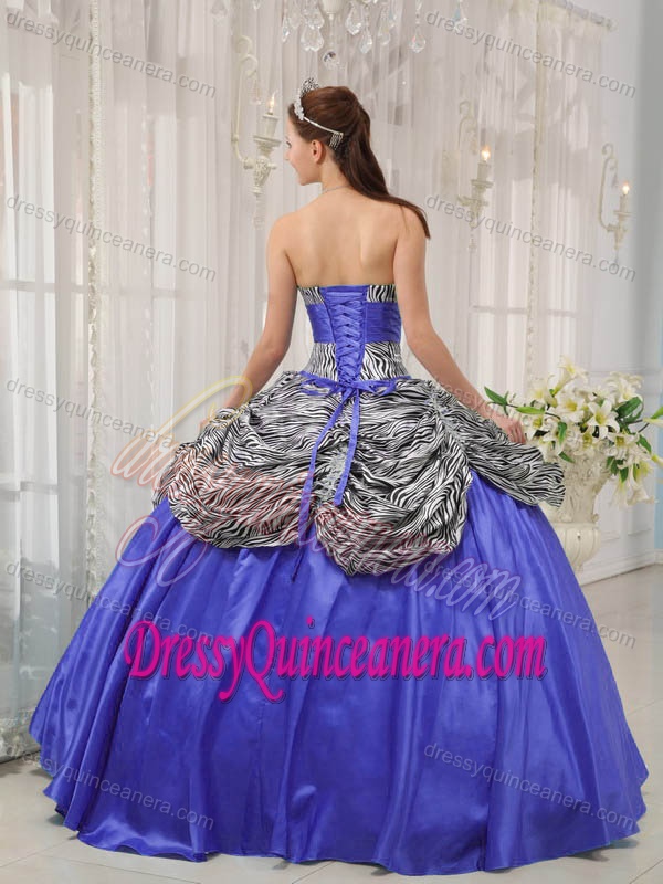 New Sweetheart Purple Sweet Sixteen Quinceanera Dress with Ruffles and Zebra