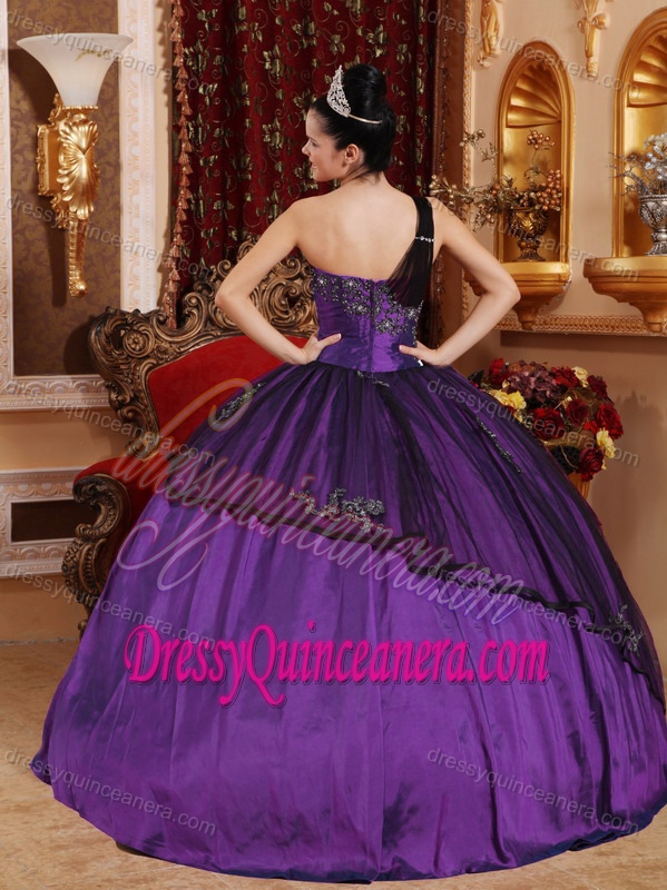 One Shoulder Taffeta and Tulle Dress for Quinceanera with Beads and Appliques