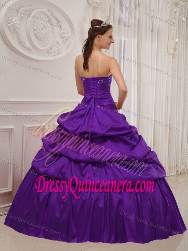 Eggplant Purple Strapless 2013 Quinceanera Dresses with Beadings and Pick-ups
