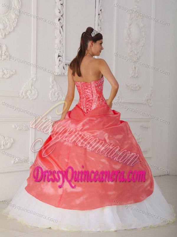 Orange Red and White Sweet 16 Dress with Sequins in Organza and Taffeta 2013