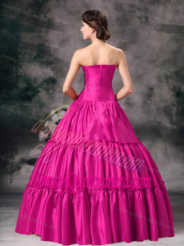 Strapless Floor-length Taffeta Sweet Sixteen Dresses with Ruches in Hot Pink