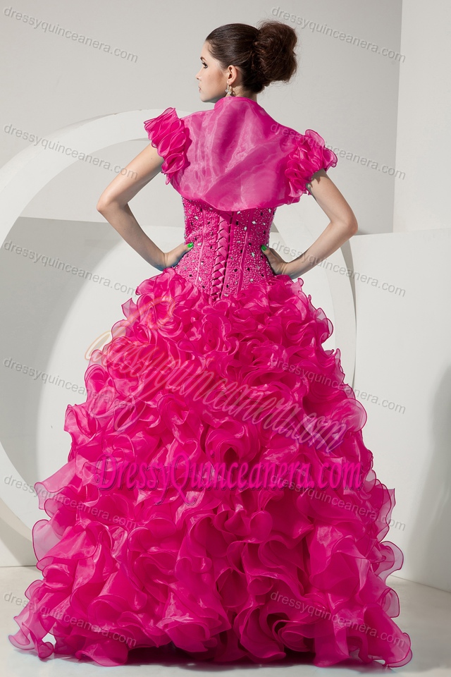Ruffled and Beaded Sweet 16 Dresses in Hot Pink with Heart Shaped Neckline