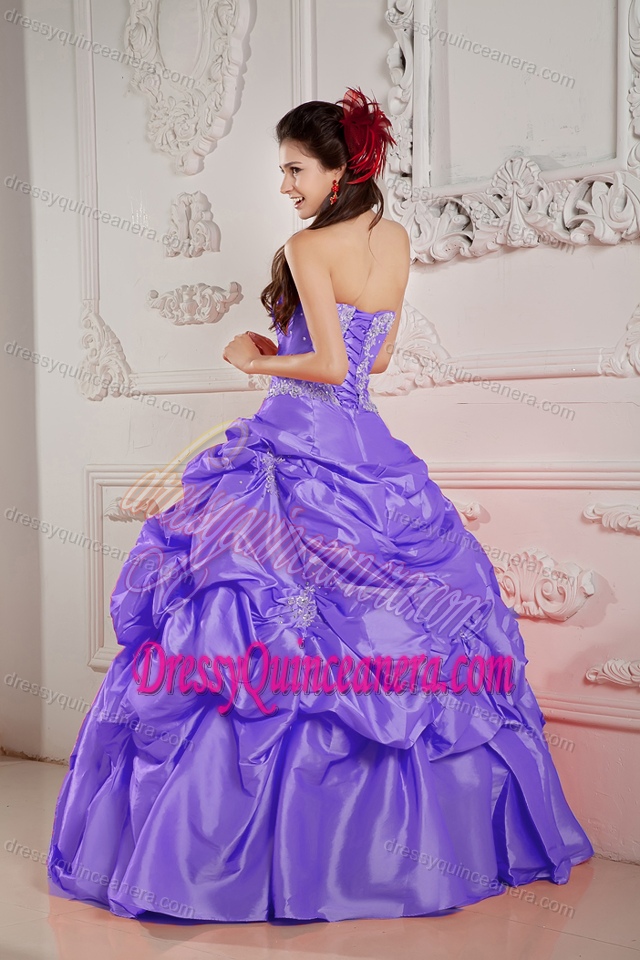 Glitz Purple Ball Gown Appliqued Dress for Quinceanera with Pick-ups in Taffeta