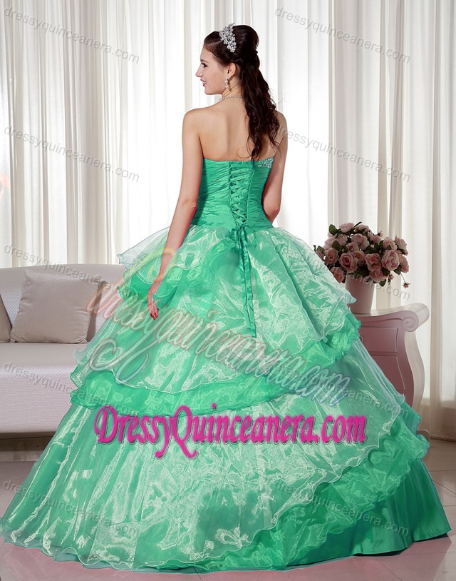 Green Ball Gown Sweetheart Quinceanera Gown Dresses with Layers and Beads