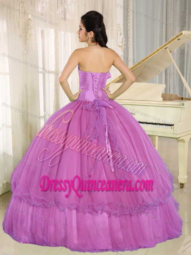 2015 Beautiful Rose Pink Bowknot Organza Dress for Quinceaneras