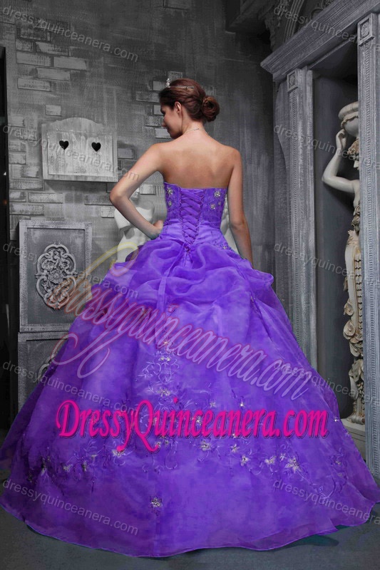 Gorgeous Purple Taffeta Strapless Appliques Pick-ups Dress for 15
