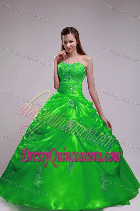 Strapless Floor-length Organza Pick-ups Dresses for a Quinceanera