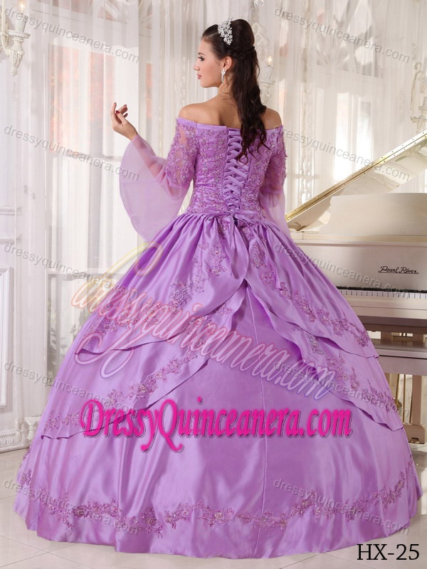 Lavender off the Shoulder Quinceanera Dress with Appliques on Promotion
