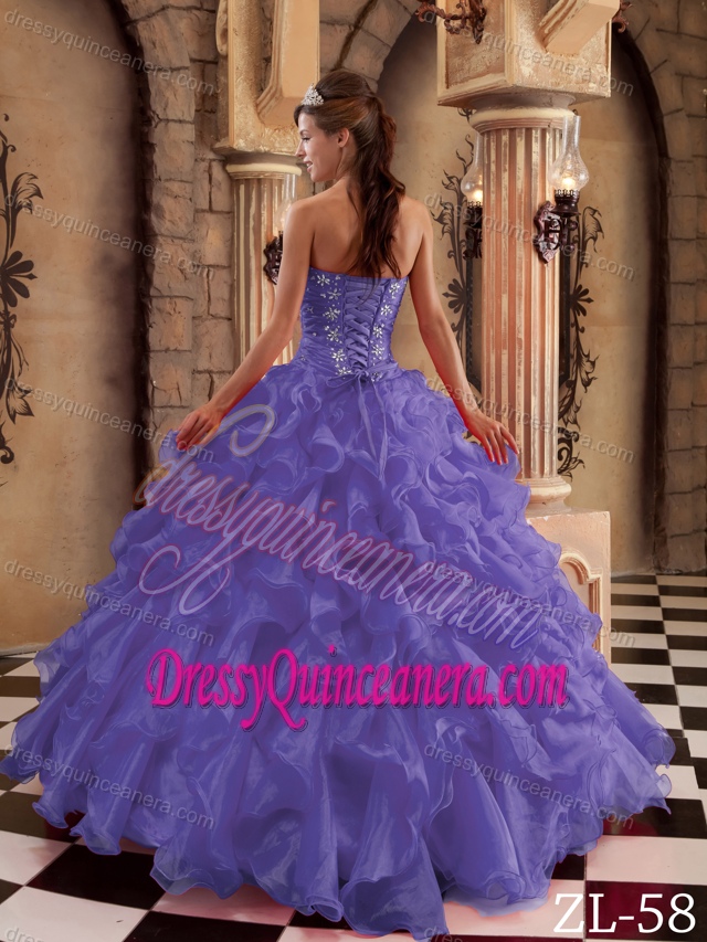 Pretty Purple Sweetheart Organza Quinceanera Dresses with Ruffles for Cheap