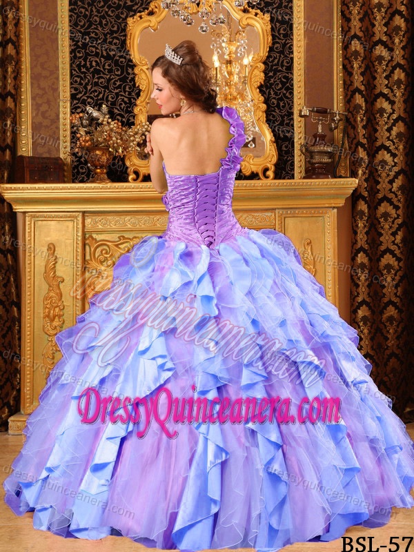 Affordable Muti-Color Ruffled Quince Dresses with One Shoulder