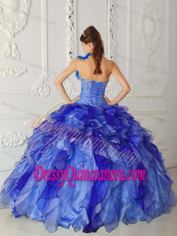 Royal Blue Satin and Organza Quinces Dresses for Wholesale Price