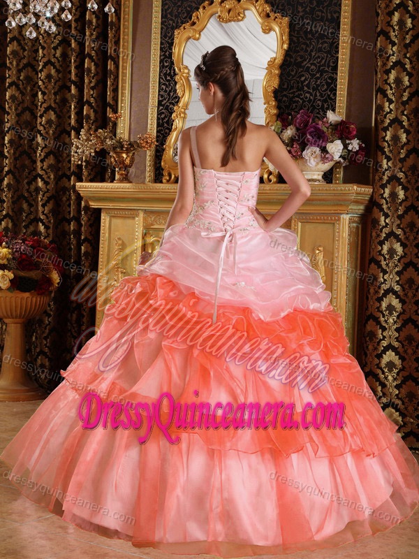 One Shoulder Elegant Dress for Quince with Appliques in Organza