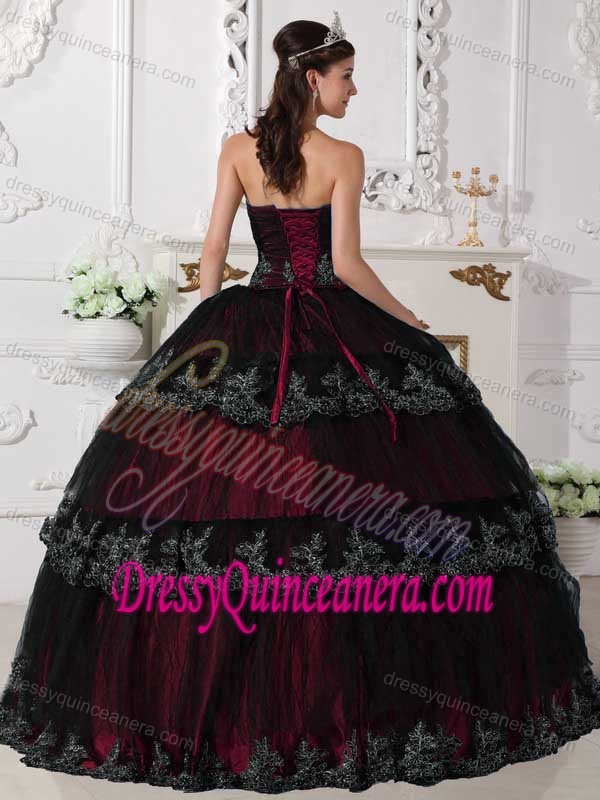 Beautiful Wine Red and Black Quinces Dresses in Taffeta and Tulle