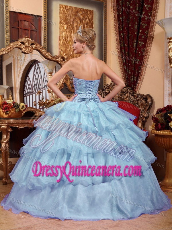 Light Blue Ball Gown Strapless Quinceanera Gown Dress with Ruffles