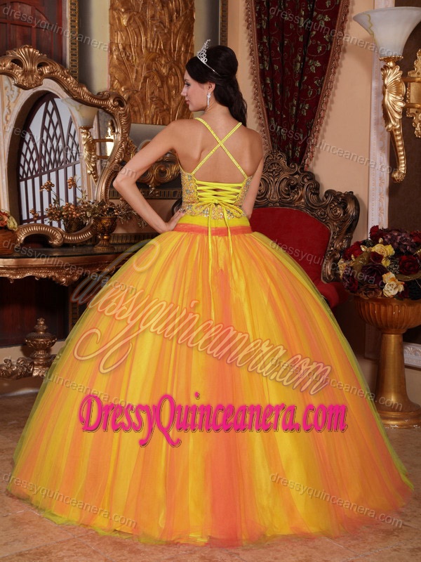 Ball Gown V-neck Discount Dress for Quinceanera in Taffeta and Tulle